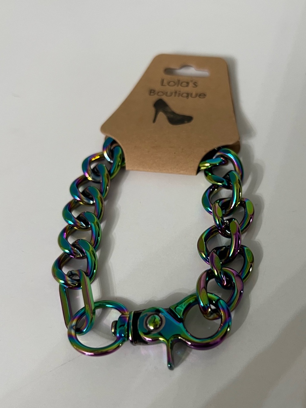 Iridescent Rainbow Curb Chain Bracelet